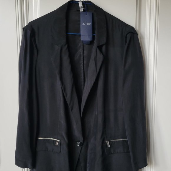 Armani Jeans Black Cupro Blazer - Picture 1 of 16